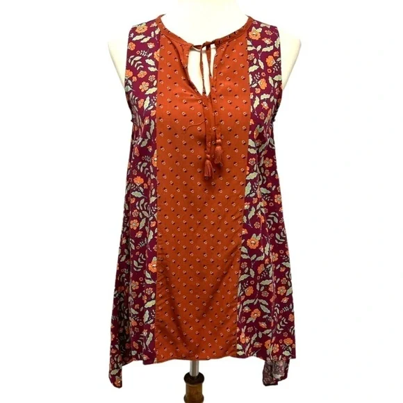 Matilda Jane Teach Me Rust Floral Mixed Print Asymmetrical Tank Top Womens Small - Picture 11 of 11